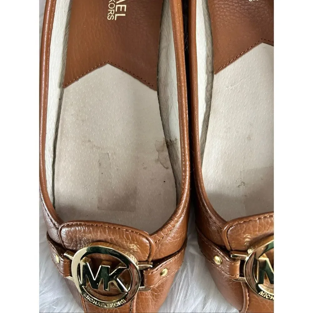 MICHAEL KORS Fulton camel brown tan leather moccasin ballet flats Preowned Sz 9M - Picture 2 of 7